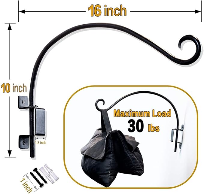 Swivel Bird Feeder Hanger Hook: Swivel Hanging Plant Bracket Outdoor - Wall Mount Swivel Hanging Hook for Bird Feeder 16Inch 2Packs