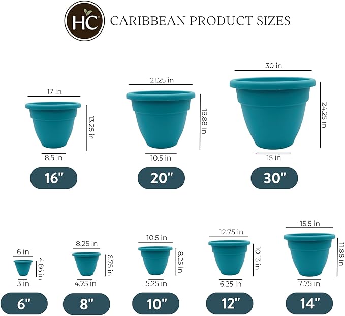 The HC Companies 6 Inch Caribbean Planter - Lightweight Indoor Outdoor Plastic Plant Pot for Herbs and Flowers, Dusty Teal