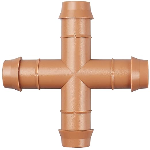 Drip Irrigation Barbed Cross Tee：10 Pack Drip Irrigation Cross Parts Fits for 1/2 Inch Drip Irrigation Tubing 17mm 0.600" ID Barbed Connectors for Patio Lawn Garden