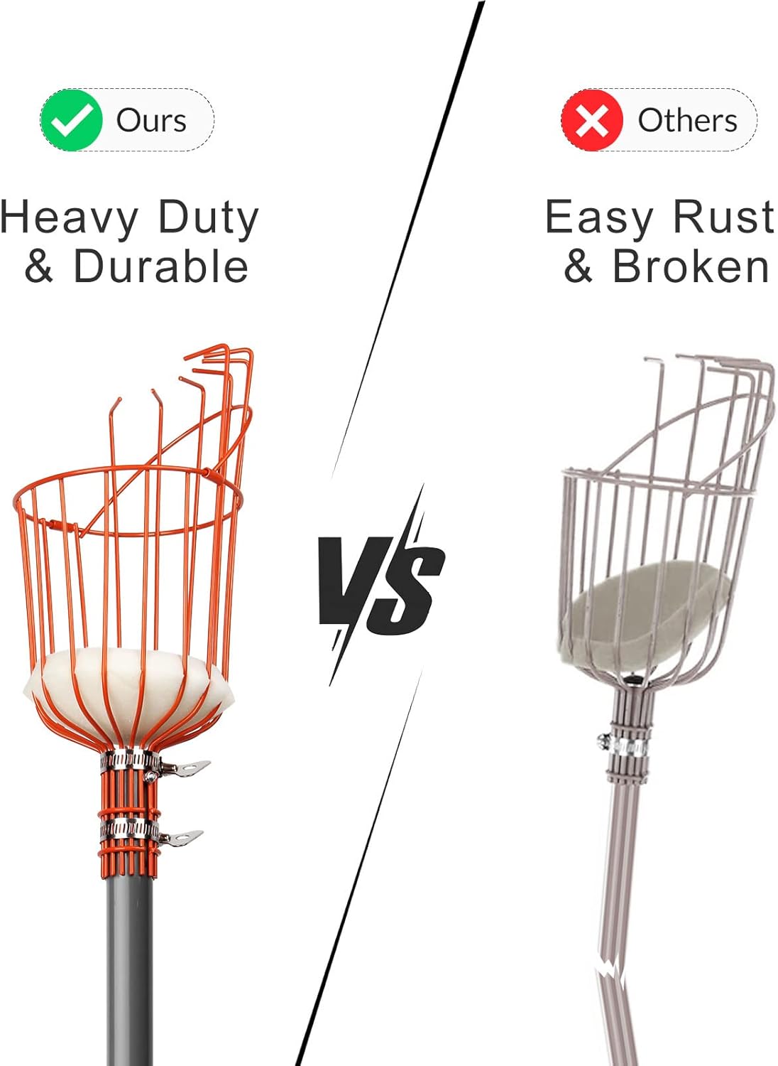 Walensee 5.5FT Fruit Picker, Adjustable Fruits Picker Tool with Lightweight Stainless Steel Pole and Big Basket, Fruit Catcher Equipment Tree Picker for Apples Mango Pear Orange Avocados Fruit Picking