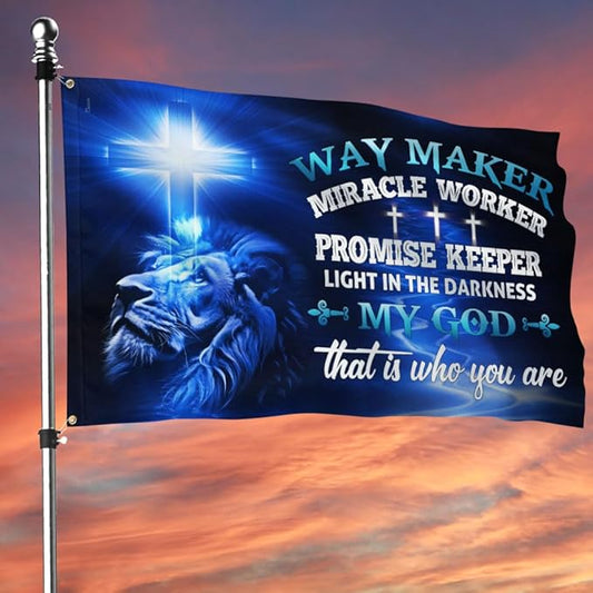 American Flag-Jesus Christ Grommet Flag Way Maker Miracle Worker DDH1349GF, 3x5 ft., No Flag Pole Rings-USA Heavy Duty Flags Canvas Cotton-Durable Indoor Outdoor Flag