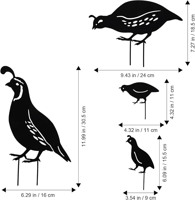 NUOBESTY 4pcs Metal Quail Garden Decorative Statues Standing Metal Quail Lawn Sculptures Ornaments Metal Quail Art Sculptures for Yard Garden Lawn Decor Animal Outdoor Decorations