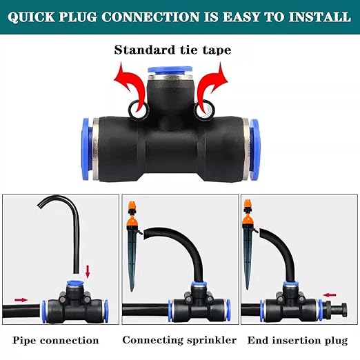 Drip Irrigation System,50FT Main Pipe and 16.4FT Branch Pipe,10 Adjustable Drippers with Piles,Quick Socket Connection.Plant Watering System of Garden Potted Elevated Garden Bed.(emitters with Piles)
