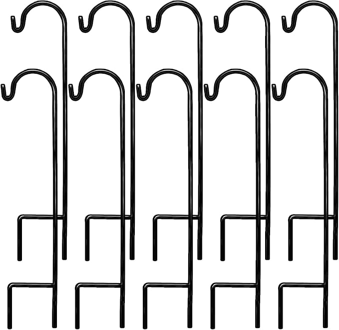 Ashman Shepherds Hook 10 Pack Black, 35 Inches Tall, Made of Premium Metal for Hanging Solar Light, Bird Feeders, Mason Jars, Garden Stake and Wedding Décor.