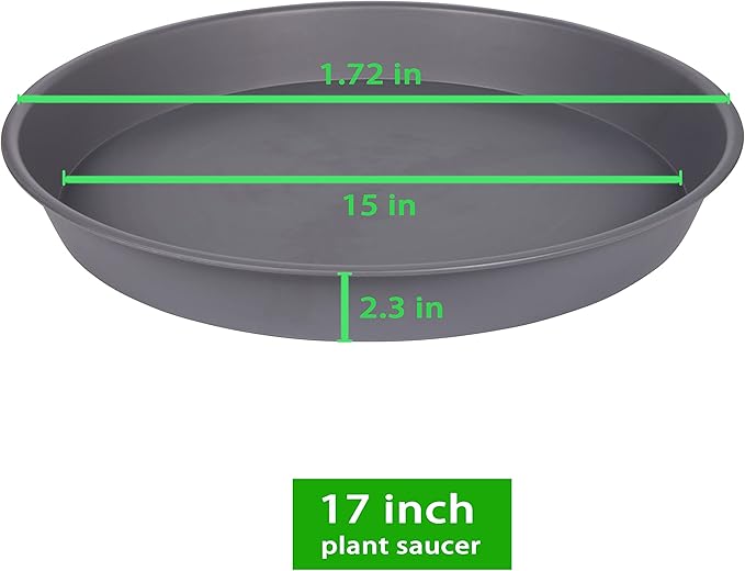 2 Pack of 16 17 inch Plant Saucer (15 inch Base), 2.3" Depth, Plant Trays for Pots, Plastic Plant Saucers for Indoors, Bird Bath Bowls, Flower Pot Drip Trays for Planter (17", Cement)