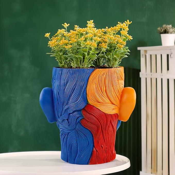 TOZLU Picasso Brutalist Abstract Beauty Face Flower Pot Ornaments Abstract Face Flower Pots Abstract Head Planter Pots Container Colorful Face Art Abstract Resin Flower Pot (Face Art Flowerpot)