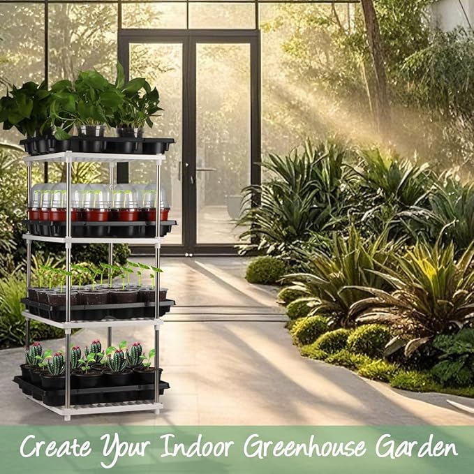 4 Inch 60 Pack Nursery Pots with Humidity Domes & 5 Pack 12 Cell Round Seedling Pot Carrying Trays, Sturdy Seeds Starter Pot Germination Set, Small Planter Nursery Propagation 5 Sets