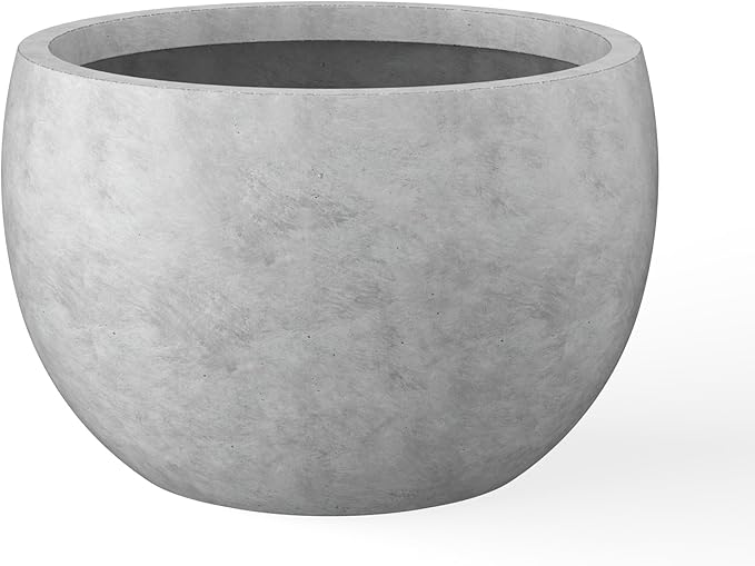 Kante 11.8" Dia Round Concrete Planter, Outdoor/Indoor Large Bowl Plant Pots with Drainage Hole and Rubber Plug for Garden Patio Balcony Home, Natural Concrete