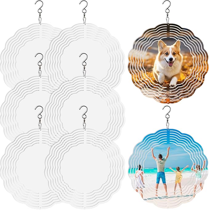 8 Pcs Sublimation Wind Spinner Blanks 8 Inch Bulk Aluminum Metal Sublimation Blanks Product Heat Press Transfer Outdoor Garden Decoration Sublimation Blank Wind Spinners for DIY Gift