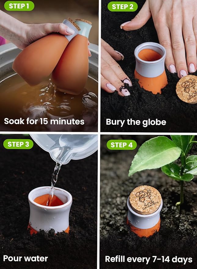 4 Pcs Ollas Terracotta Watering Pots Large- 14 Oz Self Watering Planter Insert Olla Watering System For 1-week Easy To Refill - Clay Plant Watering Globes For Outdoor & Indoor Plants [4, Green]