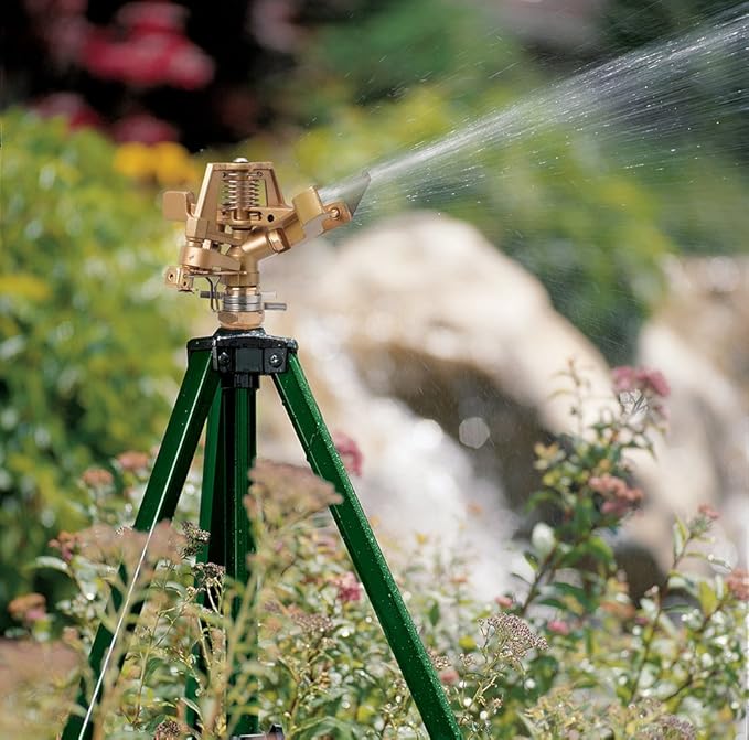 Orbit 1/2 -inch Heavy-Duty Zinc Impact Sprinkler on Adjustable 22 - 48-inch Metal Tripod