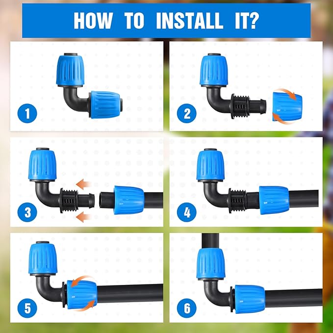 Frienda 40 Pcs 1/2 inch Irrigation Fittings Elbow Connectors Tubing (1/2" IDx0.6-0.63" OD) 16mm Drip Tubing Barbed Drip Parts Locked Elbow Connectors for Hose, Blue and Black