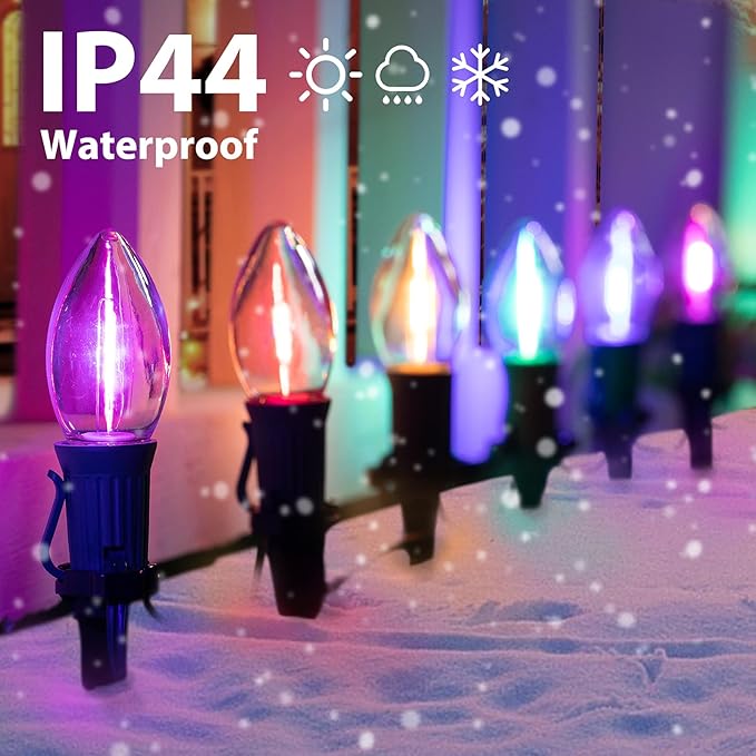 C9 Christmas Pathway String Lights - 2 Pack Total 51.4 Feet 40 LED Lights and 40 Stakes Extendable Waterproof for Outdoor Walkway Lights Driveway Christmas Decorations, Multicolored