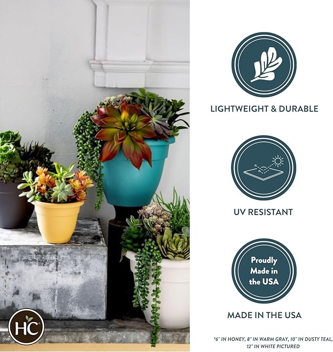 The HC Companies 6 Inch Caribbean Planter - Lightweight Indoor Outdoor Plastic Plant Pot for Herbs and Flowers, Warm Gray