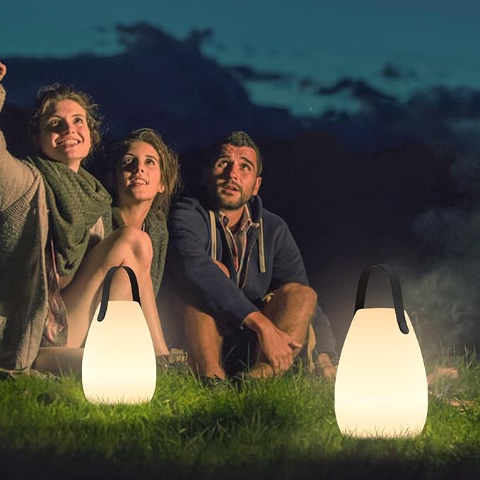 uuffoo 2 Pack Portable Outdoor Table Lamp, Dimmable Cordless Lamp with Remote and 7 RGB Colors IP44 Waterproof Hanging Lamp Indoor/Outdoor Night Lamp Lantern for Bedroom Garden Dining Camping