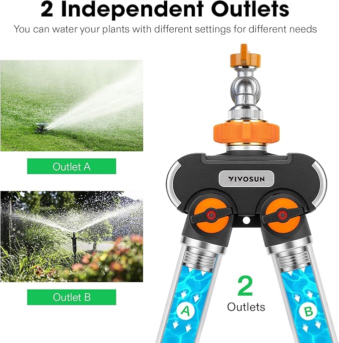 VIVOSUN Garden Hose Splitter 2 Way Heavy Duty, Upgraded Highly Durable Dual Water Hose Connector, Faucet Adapter with Comfortable Rubberized Grip for Drip Irrigation, Lawns
