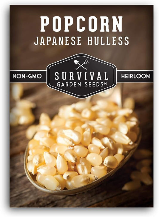 Survival Garden Seeds - Japanese Hulless Popcorn Seed for Planting - Packet with Instructions to Plant and Grow Delicious Kernel Popcorn in Your Home Vegetable Garden - Non-GMO Heirloom Variety