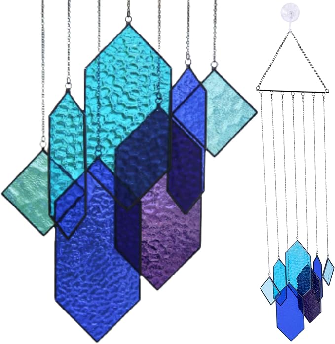 Stained Glass Window Hanging Sun Catchers Indoor Window Decor Azure Dream Stained Glass Panels Handcrafted Preassembled Vivid Real Stain Glass Art Reconfigurable