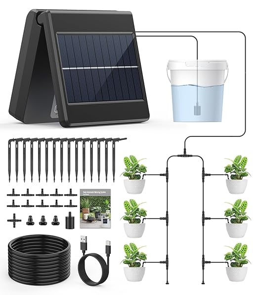 Solar Automatic Drip Irrigation Kit System for Vacation, New Timing Mode, Drip Irrigation System, Wesapor Irrigation System for Garden, Solar Auto Easy DIY Watering Device Supported 15 Pots Plants