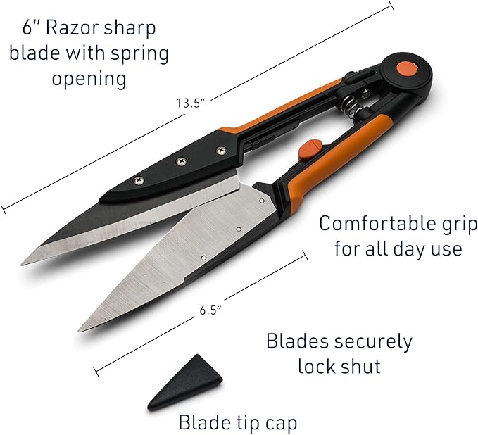 Kings County Tools Grass and Topiary Shears | Classic 6” Spring Blades | Razor Sharp | Rubberized Grips on Plastic Handles | Easy to Open and Snip Clippers