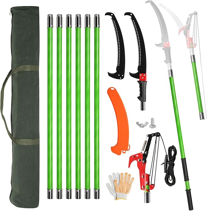 Outvita Manual Pole Saw, 26 Feet Extendable Tree Pruner with Knives and Storage Pocket, Sharp Steel Blade and Scissors High Branches Trimming for Pruning Palms and Shrubs