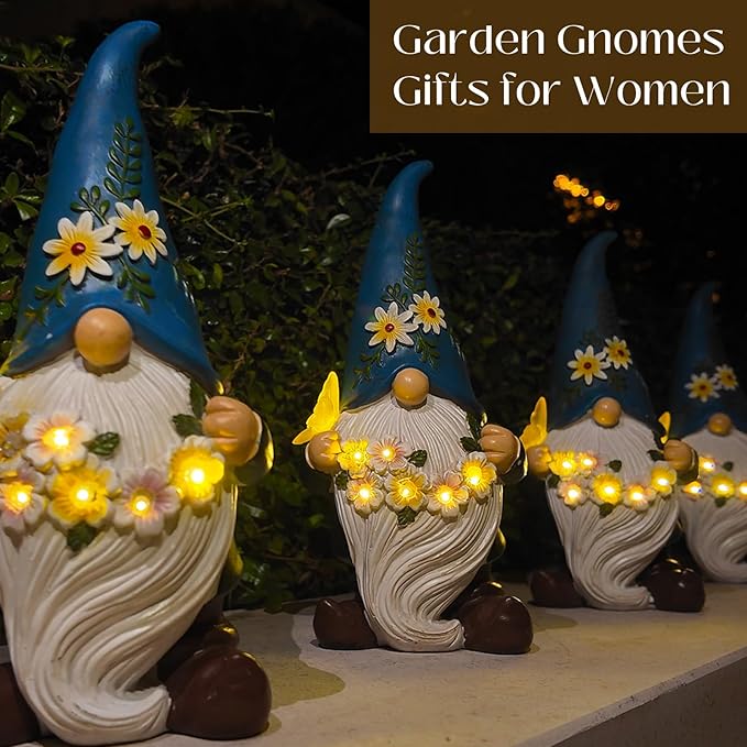 DKJOCKY Funny Garden Gnomes Gifts for Women, Solar Gnomes Decorations for Yard, Garden Oranments Outdoor Gardening Birthday Gifts for Women Mom Grandma Wife