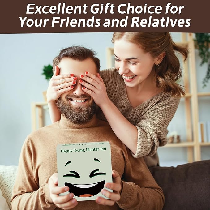 Large Size Swing Face Hanging Planter Pot for Indoor Outdoor Plants, Cute Swinging Plant Pot, Hanging Flower Pots, Face Planter Pot Head, Resin Succulent Planter, Valentines Day Gifts for Her