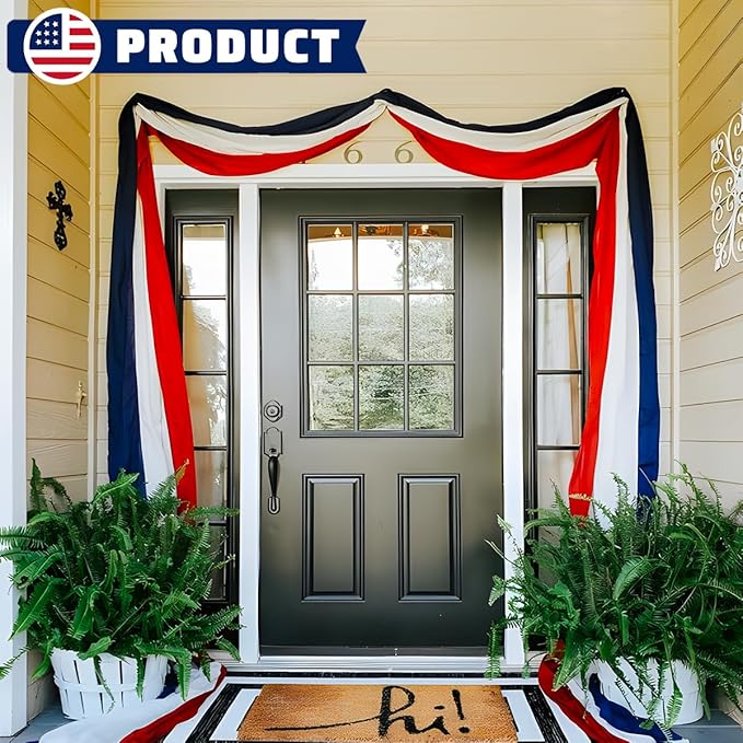 4Pack American Bunting Flag 2" x 20Ft Red, White & Blue Stripe Banner USA Patriotic Bunting Flags 4th of July Decoration for Outside Porch