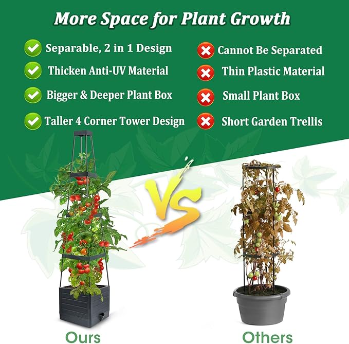 MQFORU 2Pack Tomato Planter Boxes with Trellis, 57" Self-Watering Tomato Planter for Climbing Vegetable and Plants, Raised Tomato Planter Boxes for Indoor Outdoor Patio Greenhouse Gardening