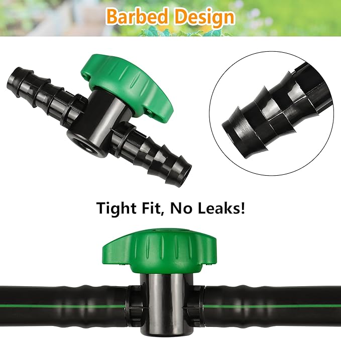1/2 Inch Drip Irrigation Barbed Valve, 15 Pcs Barbed Switch Valves Drip Line Parts for 1/2" Drip Tubing (.570-.620" ID), 1/2 in. in-line Barbed Shut Off On Valve for Garden Irrigation System