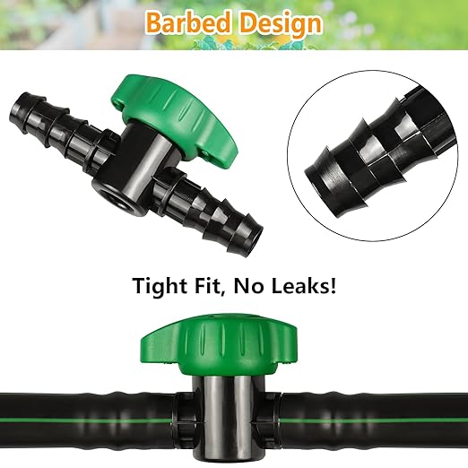 Drip Irrigation 1/2" Barbed Valve, 3 Pack Drip Irrigation Parts 1/2" Shut Off Valves for 1/2 Inch Drip Irrigation Tubing (.570-. 620" ID), Barbed Cut Off Switch Valve for Drip Irrigation System