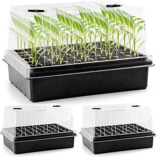 9set Seed Starter Tray with Tall 5'' Dome-Deep Cell Large Plant Germination Trays, Heavy Duty Seed Starting Kit, 486 Cells Plant Seedlings Tray for Balcony Greenhouse (54 Cells per Tray)