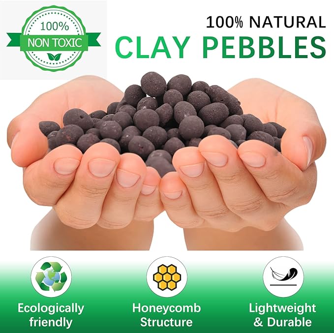 5LB LECA Explanded Clay Pebbles, 14-16mm Lightweight Clay Aggregate for Hydroponic Growing, Premium Grow Media for Orchids, Aquaponics Plants and Horticultural Drainage, Black