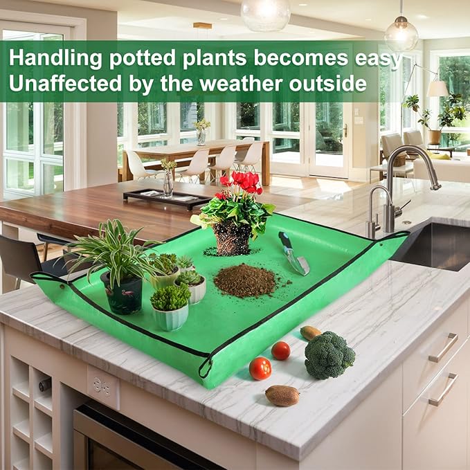 39.5" x 31.5" Large Repotting Mat for Indoor Plants Transplanting Control Mess Table Top Gardener Portable Potting Tray Succulent Potting Garden Mat Gardening Gifts for Women Plant Lady Gifts