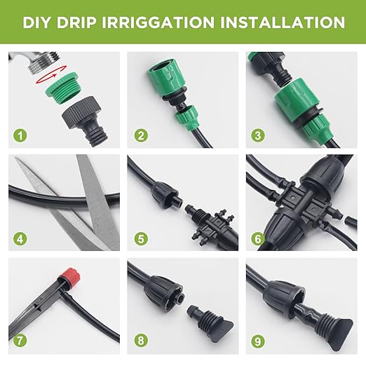 82FT Drip Irrigation System Automatic Micro Drip Kit with 1/2 and 1/4 inch Irrigation Tubing Hose Adjustable Nozzle Sparkle Garden Watering System for Flower, Potted Plants, Vegetable, Greenhouse