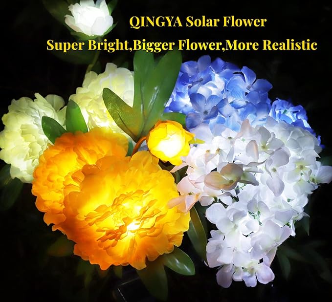 Outdoor Solar Garden Decorations,Solar Flower Lights for Outside Garden Yard Decorative Solar Powered Plant Lights Waterproof Led Flowers for Yard Porch Patio Garden Decor,Hydrangea Flowers