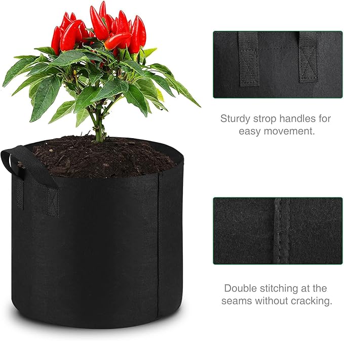 12-Pack 5 Gallon Grow Bags Heavy Duty Thickened Nonwoven Fabric Pots with Durable Handles