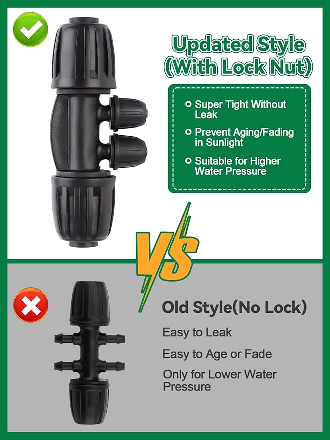 20PCS Locked Barbed Tee Connectors, Kalolary 1/2 Inch to 1/4 Inch Drip Irrigation Fittings Kit 12/16mm to 4/7mm Tube Lock Female Connector 4-Way Barbed Lock Irrigation Parts for Garden Watering System