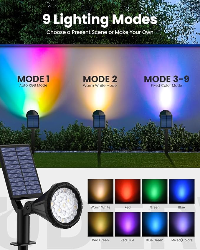 Color Changing Solar Spot Lights Outdoor Halloween Decorations Lights, IP67 Waterproof Landscape Solar Spotlights for Tree, House, Yard, Garden, Christmas Decor-6 Pack