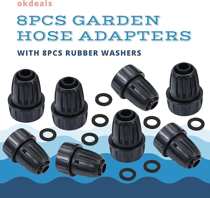 8pcs Garden Hose Adapter, 3/4'' Faucet Convert to 1/2'' Drip Irrigation Tubing, Drip Irrigation Hose Connectors for Outdoor Watering, Fittings with 8pcs Rubber Washers (1 Barb)