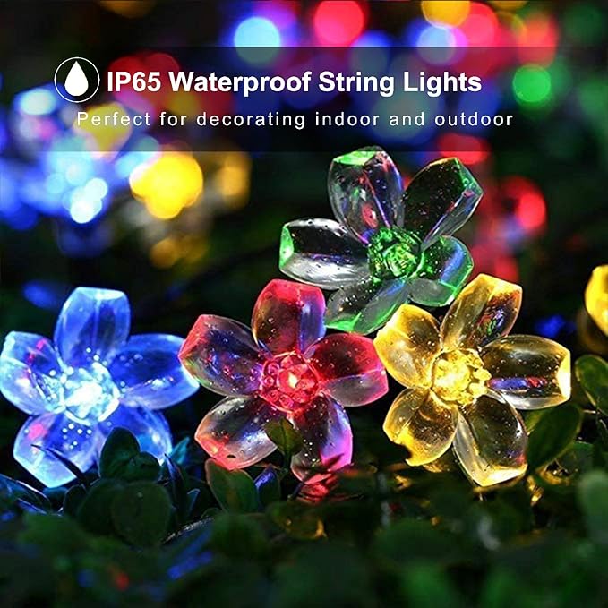 Solar String Flower Lights Outdoor 100 LED 40Ft Multi-Color Fairy Lights with 8 Lighting Modes, Waterproof for Garden, Yard, Porch, Christmas, Wedding, Party, Xmas Tree Decoration