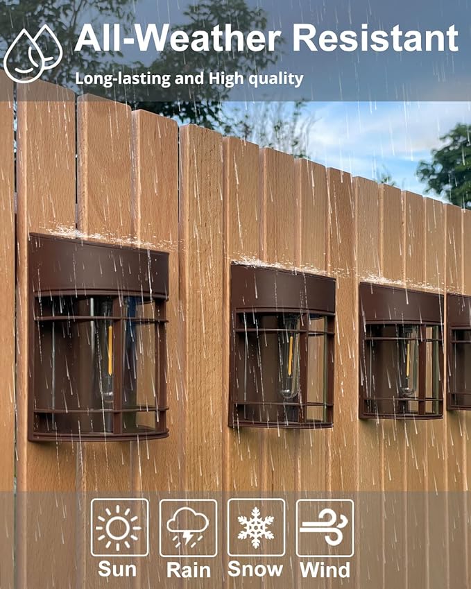 Solar Fence Lights, 8 Pack Deck Light Waterproof Solar Outdoor Lights for Garden Fence Post Backyard Decor, Brown