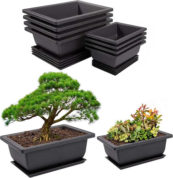 8 Packs Bonsai Training Pot with Humidity Tray - 6.5in & 9in Training Nursery Pots Kit, Plastic Plants Growing Planter with Drainage Tray, Indoor Succulents Decor Garden