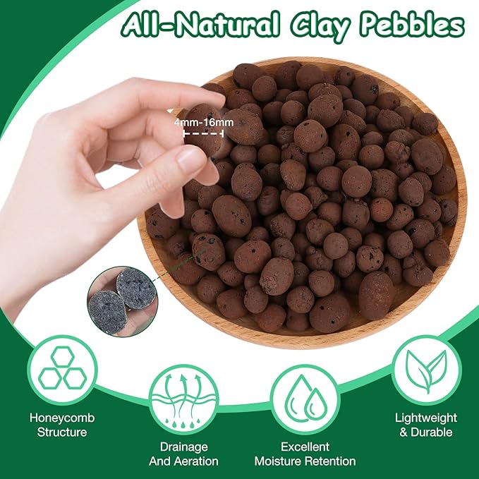2LB LECA Clay Pebbles for Plants, Organic Expanded Clay Pebbles 4mm-16mm Hydroponics Supplies Aquaponics Orchid for Indoor Outdoor Garden Plants