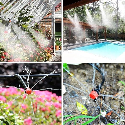 MSDADA Garden 50Ft Automatic Irrigation System, 1/4" Blank Distribution Plant Watering Irrigation Kit Accessories Include Atomizing Nozzle Mister Dripper for Garden, Greenhouse, Flower Bed
