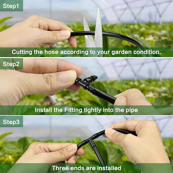 70 Pack Drip Irrigation Barbed Tee Fittings,Barbed Connector Fits Universal 1/4" Drip Tubing, Barbed T Connectors Fitting for Drip or Sprinkler System