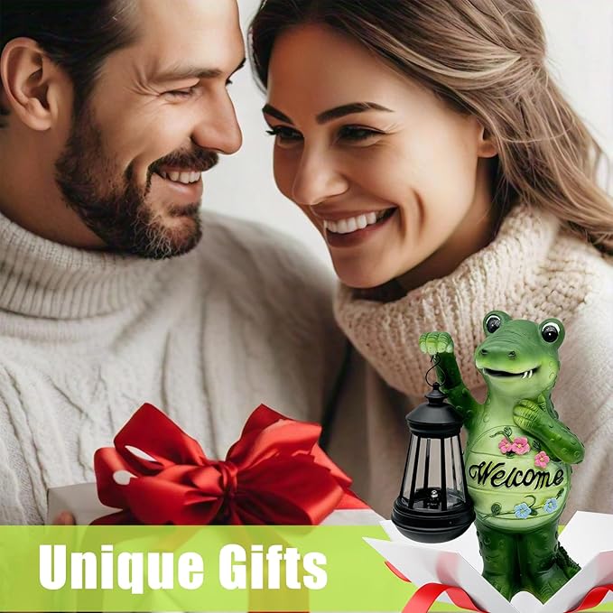 Solar Lantern Garden Alligator Statues Decor, Outdoor Crocodile Figurine Lights for Yard Patio Decoration - Unique Christmas Housewarming Gift for Grandma Wowen Mom