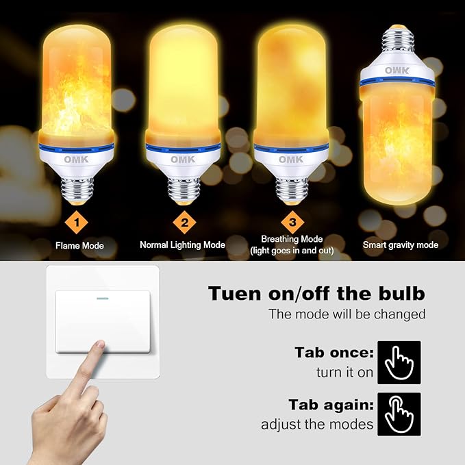 OMK Christmas Decorations Flame Light Bulbs, LED【Upgraded 2 Pack 】 4 Types Lighting Flickering Decorative Lamps for Porch, Yard, Party, Indoor, Outdoor Christmas Gifts