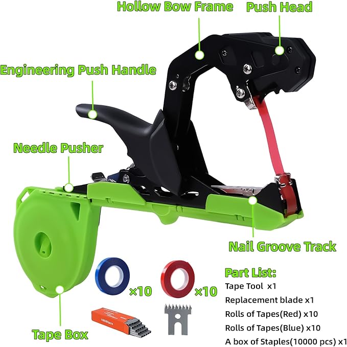 Plant Tying Machine, Lightweight Plant Tying Tape Tool, for Gardeners Farmers with Blade Replacement Garden Tapes and Staples