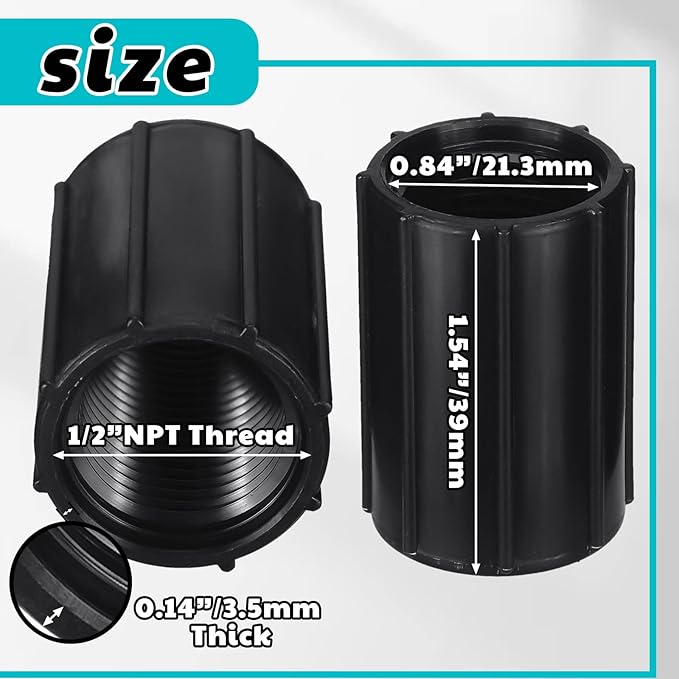 Yahenda 5 Pcs 1/2 Inch PVC Double Female Threaded Coupling Sprinkler Pipe Fitting Female Thread Pipe Fitting Garden Drip Irrigation System PVC Npt Coupler for Irrigation Tube Riser Extension (Black)